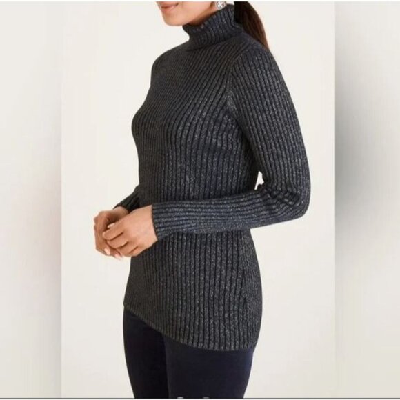 NEW Chicos Womens XL Metallic Lurex Ribbed Coolmax Turtleneck Pullover Sweater - Picture 13 of 13